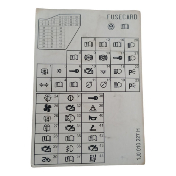 Cartão Chave Do Diagrama De Fusíveis Vw Golf Jetta 